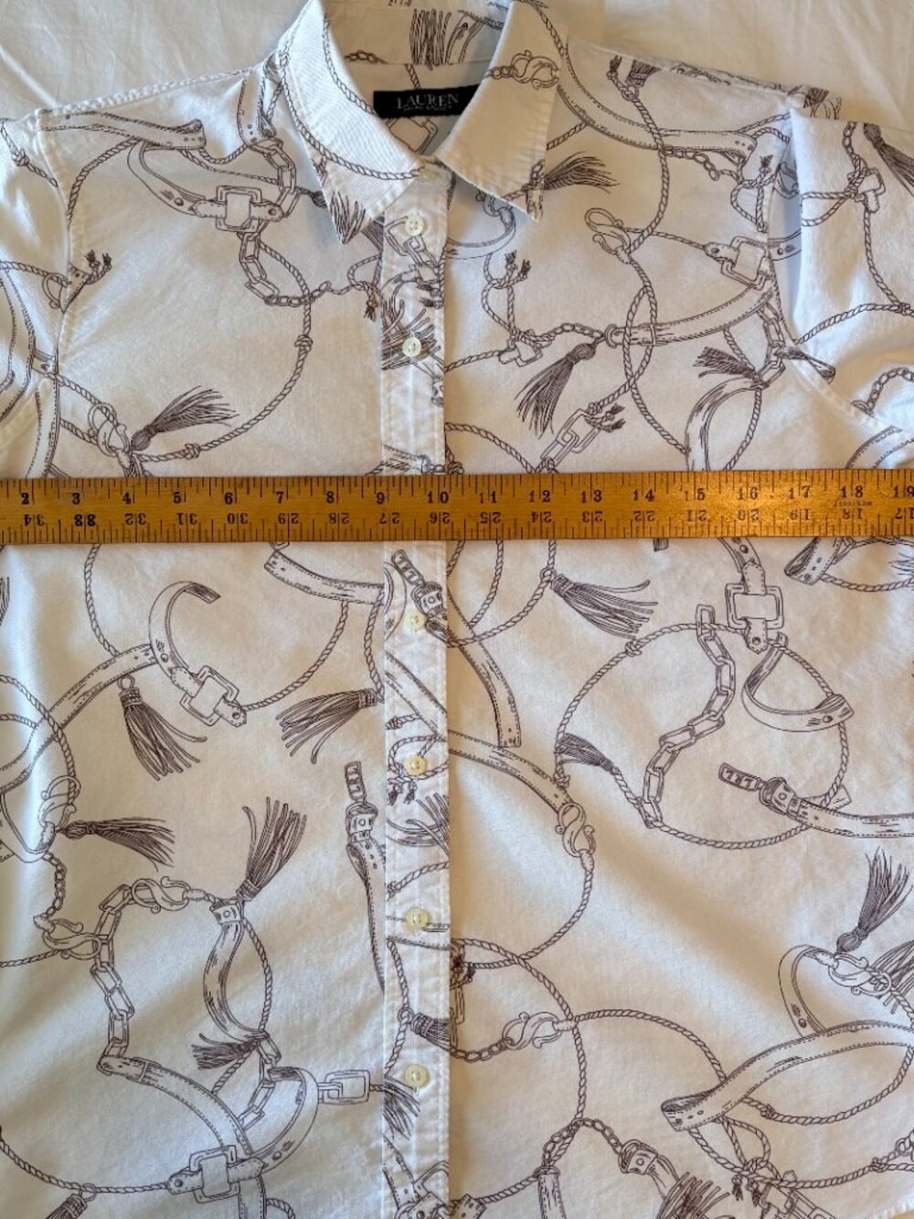 Lauren Ralph Lauren Equestrian Print Shirt White Gray MP - Picture 7 of 8